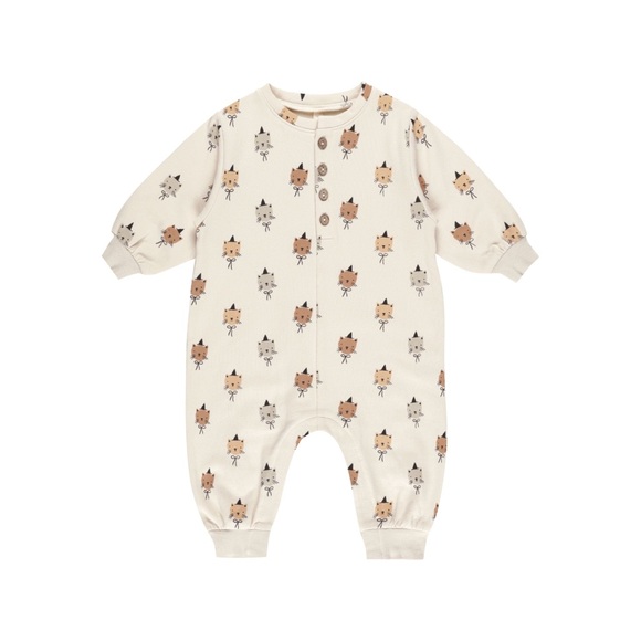 Quincy Mae Other - Quincy Mae Relaxed Fleece Jumpsuit – “Cats” Print – Size 3-6M – NWOT
